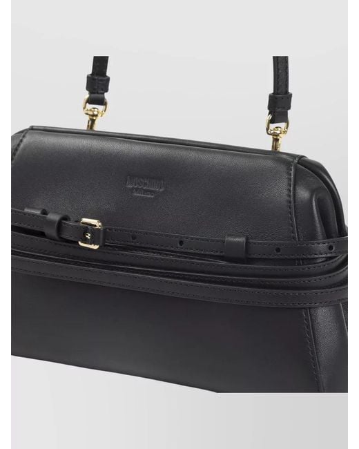 Moschino Black Belt Detail Calfskin Shoulder Bag