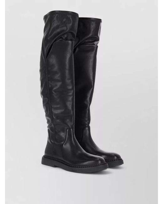 Ash Black Over The Knee Flat Sole Round Toe Boots
