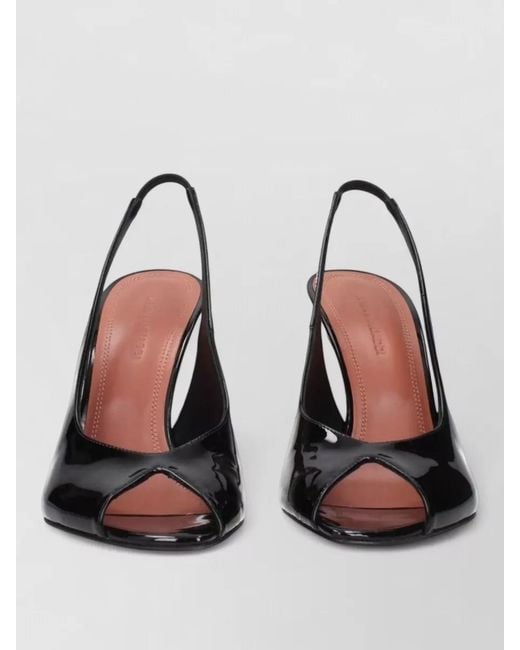 AMINA MUADDI Black Patent Leather Stiletto Sandals