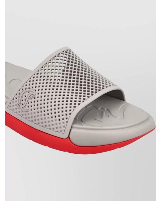 Christian Louboutin Gray Perforated Logo-Plaque Pool Slides for men