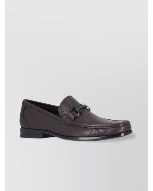 Ferragamo Brown Leather Loafers With Metal Bit Detail for men