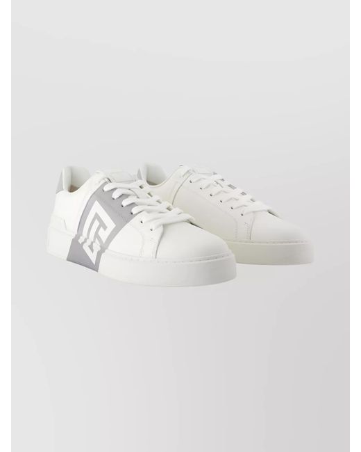 Balmain White Leather Low-Top Sneakers for men