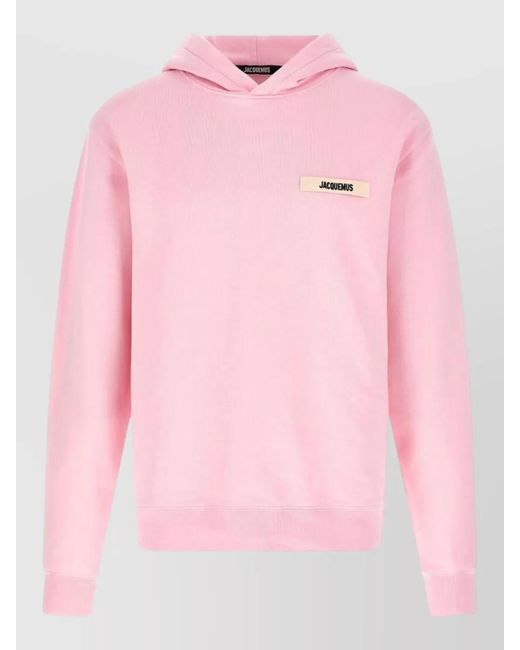 Jacquemus Pink Hooded Cotton Fleece Crewneck Ribbed Trims for men