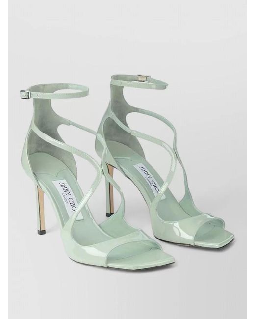 Jimmy Choo Green Azia 95 Leather Square Toe Stiletto Sandals