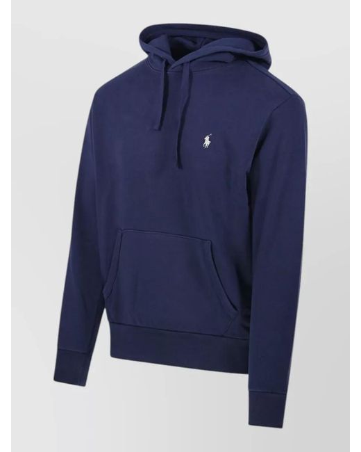 Ralph Lauren Blue Hooded Sweatshirt Round Neck Kangaroo Pocket for men