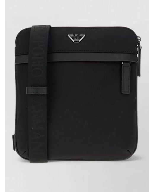 Emporio Armani Black Logo Crossbody Bag Adjustable Strap Pocket for men