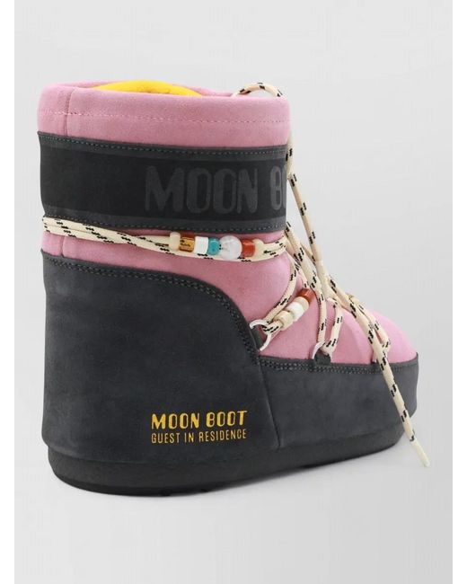 Moon Boot Pink Beaded High Top Boots Two Tone Laces