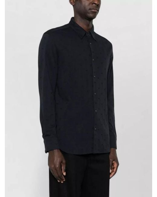 Emporio Armani Blue Logo Shirt Button Down Collar for men