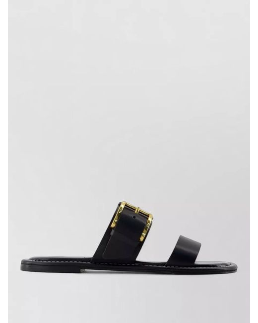 AMI Black Buckled Leather Sandals Flat Sole