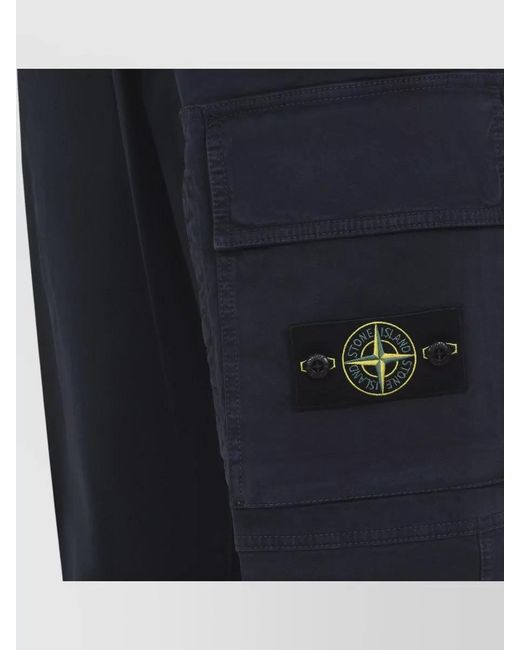 Stone Island Blue Compass Badge Cotton Cargo Trousers Drawstring Hems for men