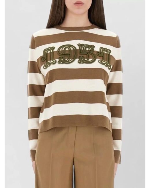 Max Mara Natural Viterbo Crew Neck Striped Knitwear