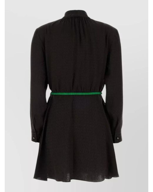 Gucci Black Jacquard Dress Belted Waist Long Sleeves