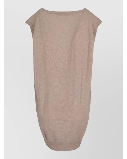 LA ROSE Brown Knitwear Gilet Oversize Ribbed Hem V Neckline
