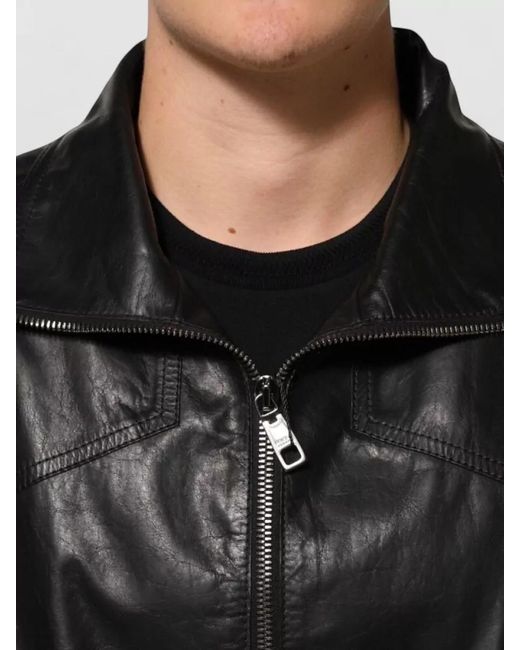 Dolce & Gabbana Black Leather Biker Jacket for men
