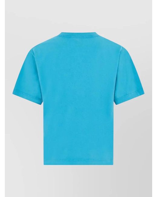 Balenciaga Blue Cotton T Shirt Embroidered Logo Front