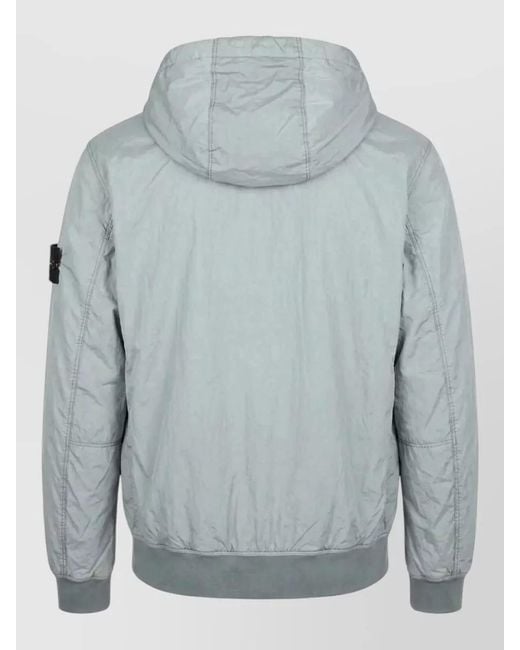 Stone Island Gray Hooded Crinkled Long Sleeve Water Resistant Coat for men