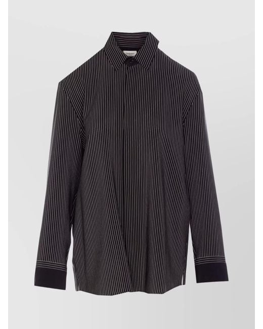 Saint Laurent Blue Silk Striped Long-Sleeve Shirt