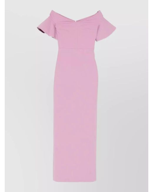 Solace London Pink Cielo Maxi Dress Off Shoulder Ruffle Sleeves