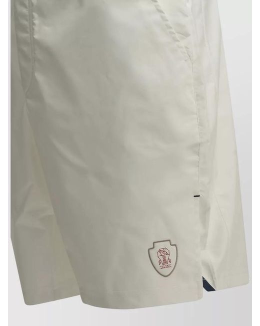 Brunello Cucinelli White Logo Swimming Trunks for men