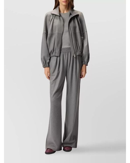 Pinko Gray High-Rise Flannel Wide-Leg Trousers