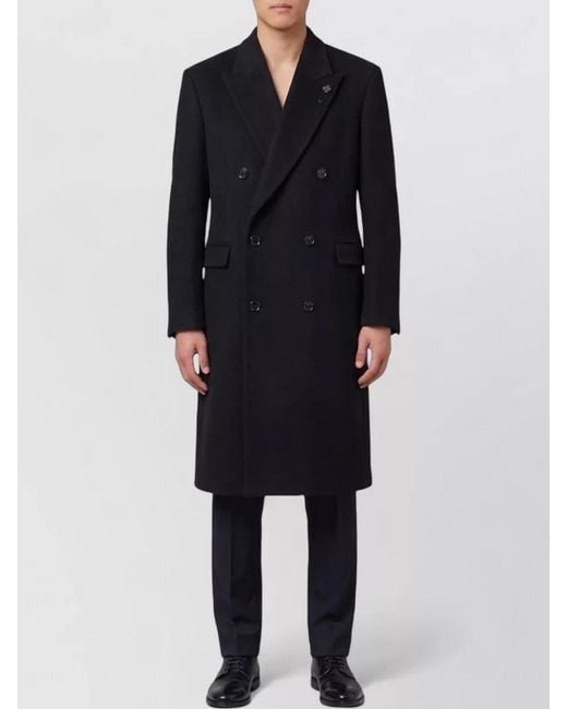 Lardini Black Virgin Wool Double-Breasted Coat for men