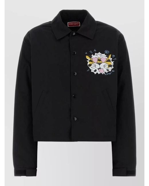 KENZO Black Cotton Blend Jacket Collared Neck Pockets