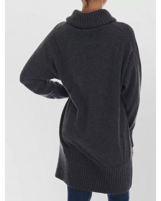 Dolce & Gabbana Blue Cashmere Embroidered Turtleneck Oversized Sweater