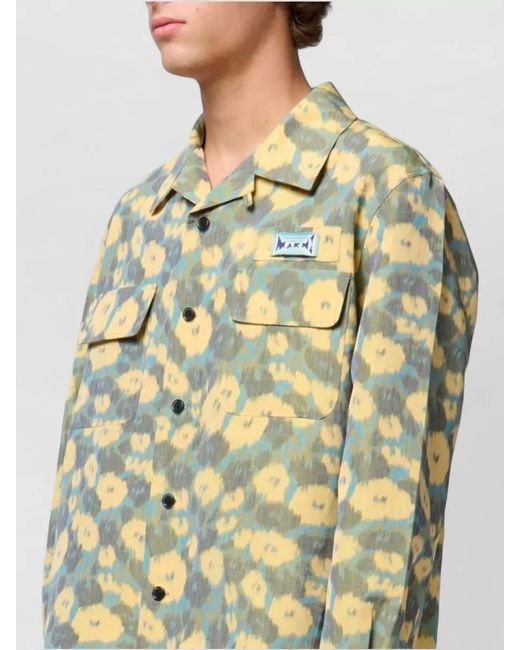 Marni Metallic Shirt Pointed Collar Long Sleeves Floral for men