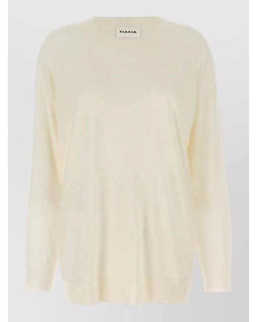 P.A.R.O.S.H. Natural Crew Neck Knit Sweater Dropped Shoulders