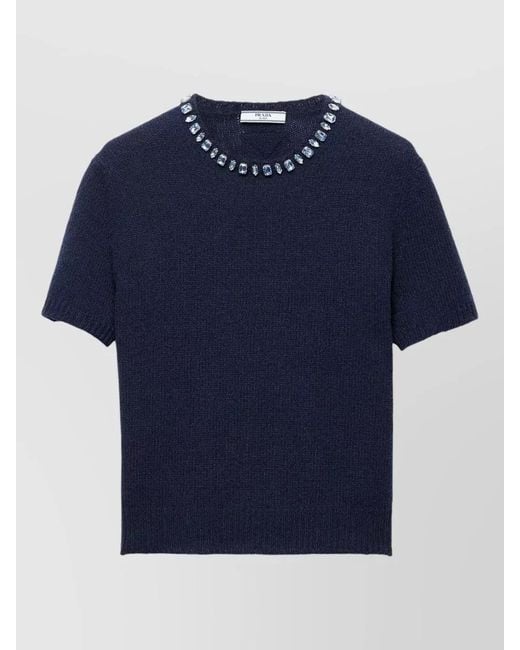 Prada Blue Cashmere Virgin Wool Crewneck Sweater