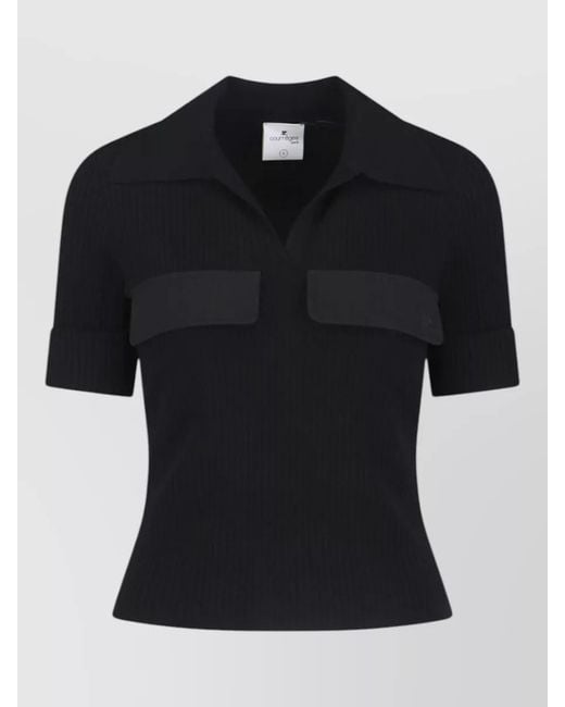 Courreges Black Short-Sleeve Polo Top