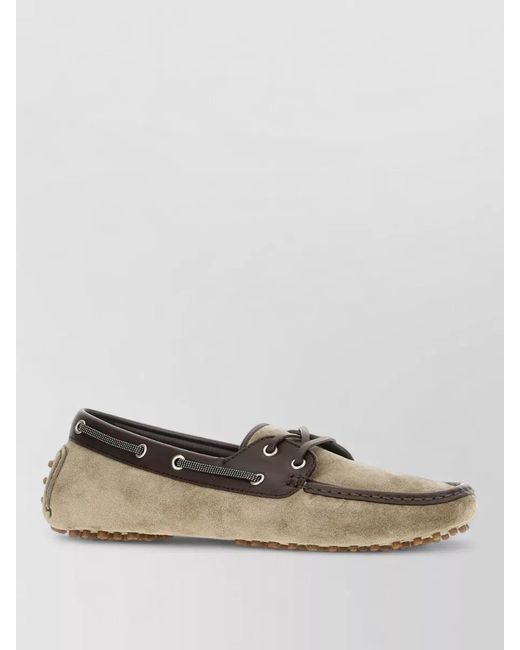 Brunello Cucinelli Multicolor Suede Loafers Contrast Trim Metal Eyelets