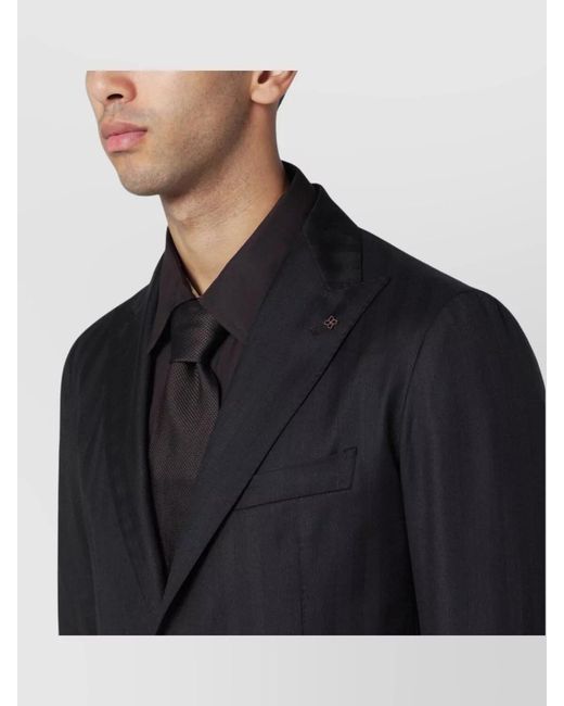 Tagliatore Black Wool Striped Single Breasted Suit for men