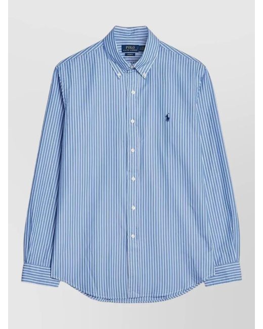Polo Ralph Lauren Blue Long Sleeve Striped Shirt Button Down Collar for men