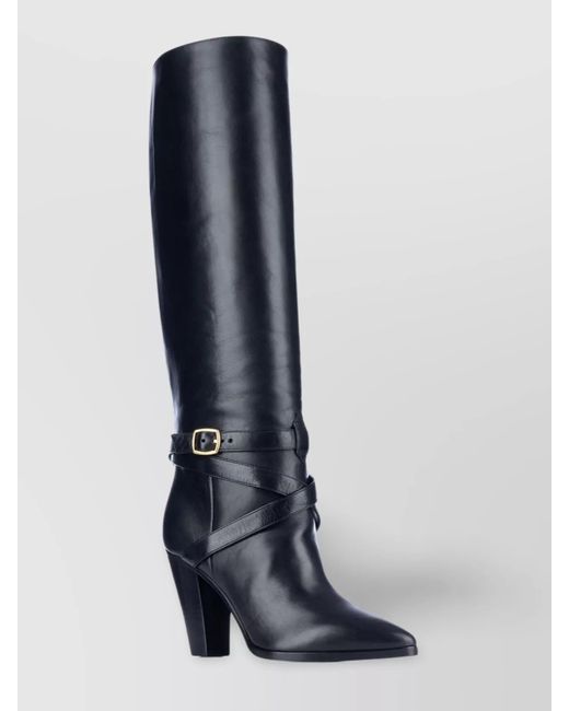 Celine Tall Shaft Pointed Toe Leather Boots Buckle in Blue | Lyst