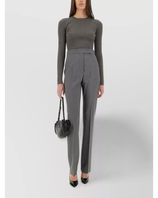 Max Mara Gray Silk Straight-Leg Tailored Trousers