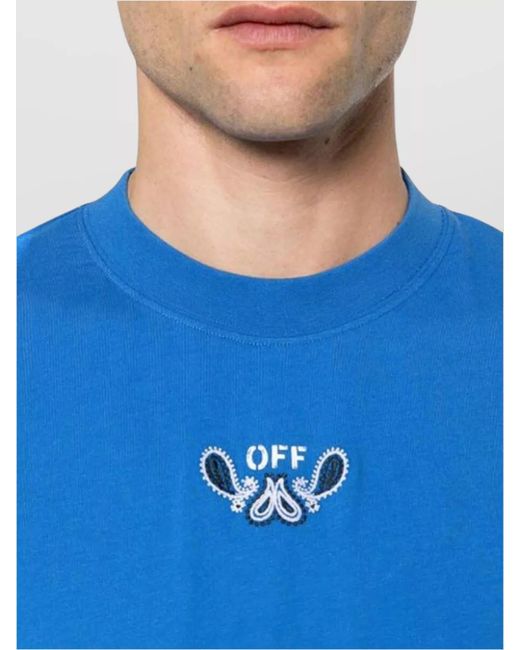 Off-White c/o Virgil Abloh Blue Ribbed Logo Print Cotton T-Shirt for men