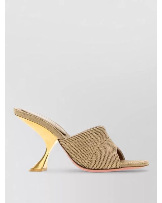 AMINA MUADDI Natural Taylor Mules Curved Heel Peep Toe Textured