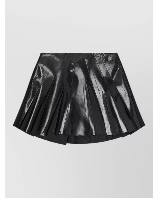 DIESEL Black Mini Skirt Pleated Design Shiny Finish
