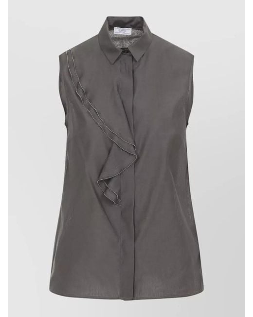 Peserico Gray Silk Cotton Sleeveless Draped Shirt