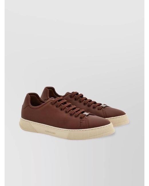 Ferragamo Brown Salvatore Leather Sneakers Low-Top Silhouette for men