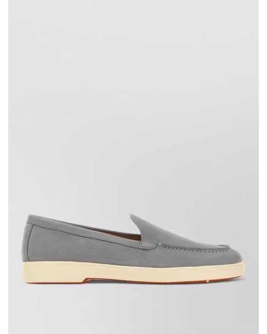Santoni Gray Yalta Suede Loafers Round Toe Contrast Sole