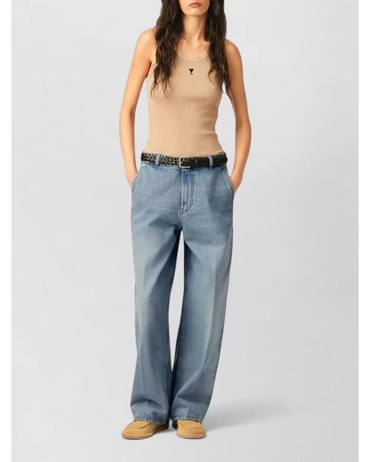 AMI Blue Baggy Mid-Rise Balloon-Leg Denim Jeans