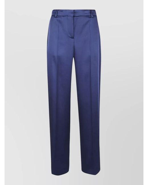 Stella McCartney Blue Satin Mid Rise Straight Wide Leg Pants