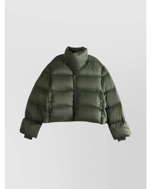 Rick Owens Green Down Quilted Asymmetric Puffer Jacket for men