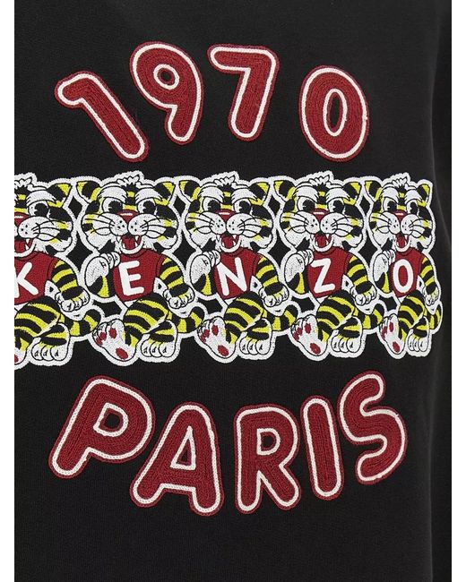 KENZO Black Cotton Embroidered Crewneck Sweatshirt for men