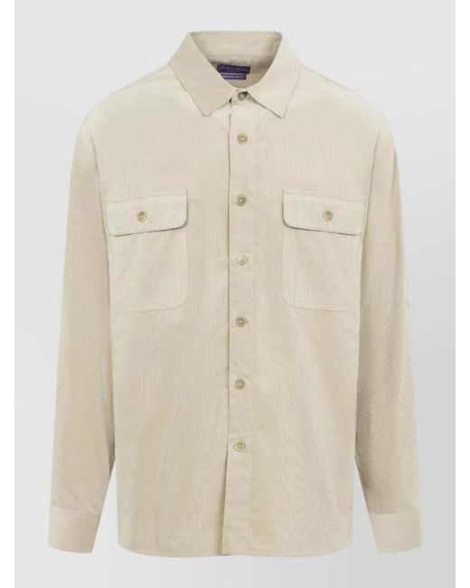 Ralph Lauren Natural Long Sleeve Sport Shirt Straight Cut Pockets for men