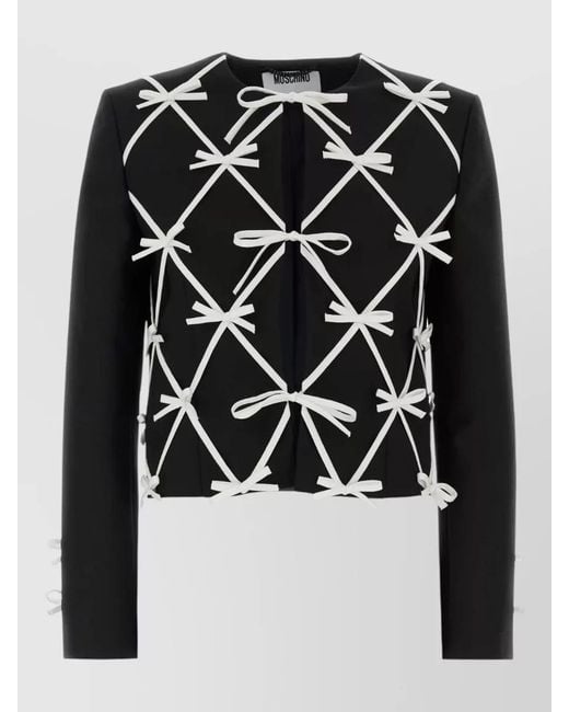 Moschino Black Wool Blazer Cropped Tailored Bow Detail