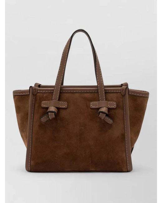 Gianni Chiarini Brown Marcella Suede Shoulder Bag Double Handles