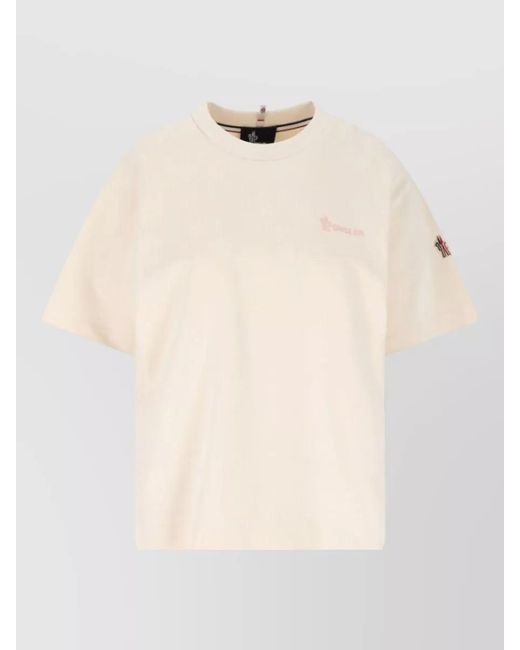 Moncler Natural Cotton Logo-Embroidered T-Shirt